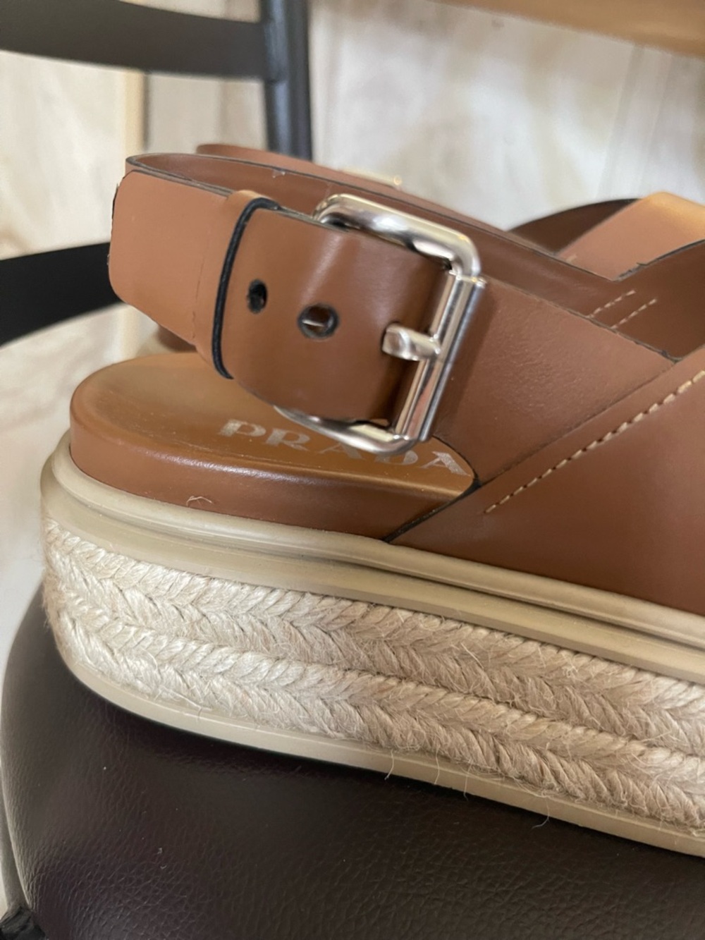 Prada Leather Platform Sandals 37 1/2 like new - Picture 9 of 9